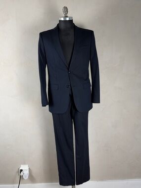 Zara Dark Navy Slim Tailored 2 piece Suit 40R Jacket 32 Pants Minimal